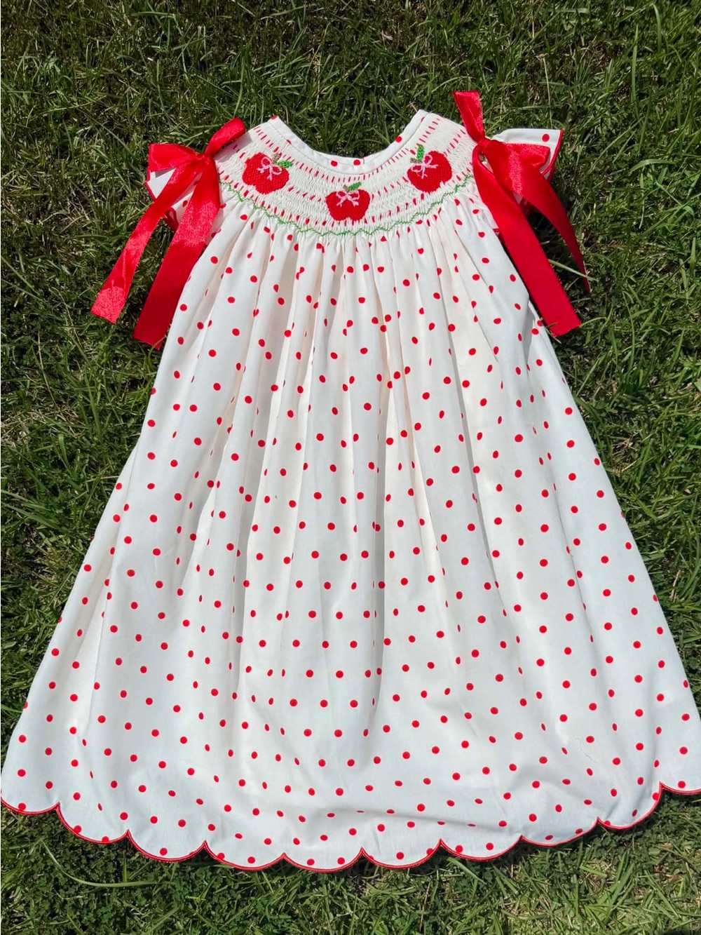 Red Apple Hand Smocked Dress